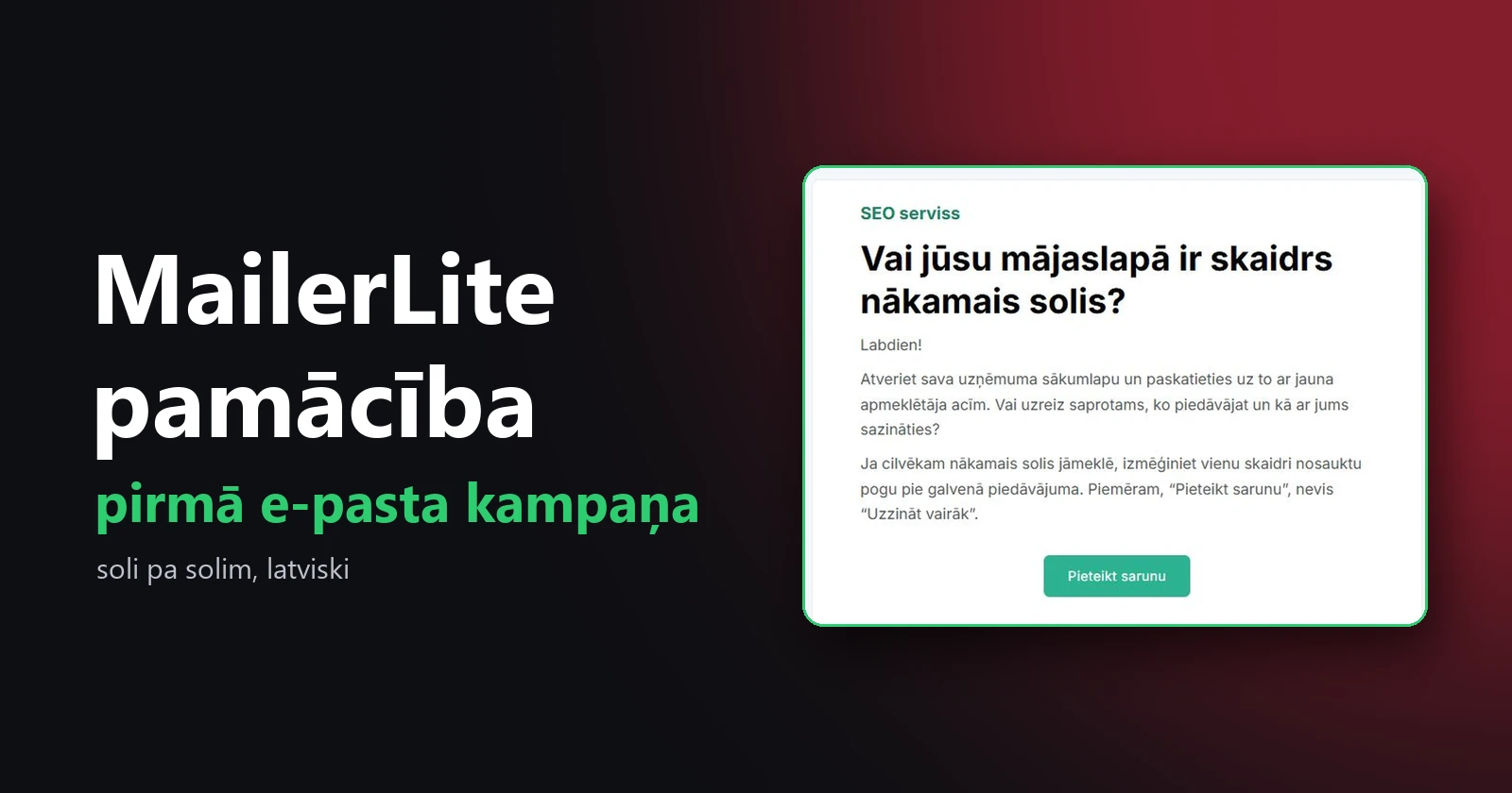 MailerLite pamācība: pirmā e-pasta kampaņa ar latvisku jaunumu vēstuli MailerLite priekšskatījumā