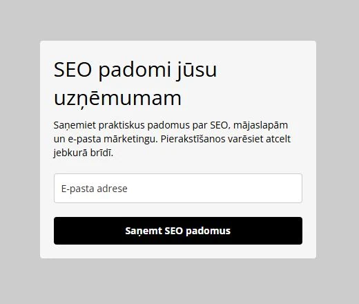 MailerLite pierakstīšanās forma latviski ar virsrakstu SEO padomi jūsu uzņēmumam
